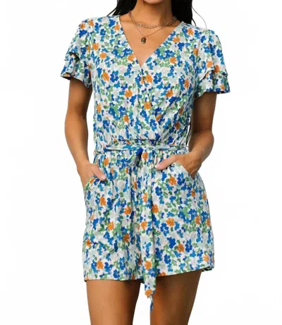 Gilli Somerton Ditsy Print Romper In Blue Multi