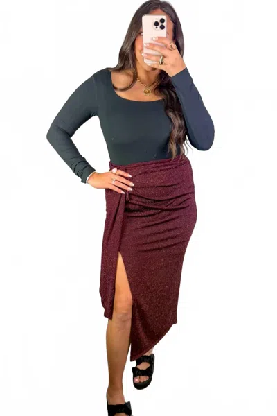 Gilli Sparkle Wrap Midi Skirt In Merlot In Red