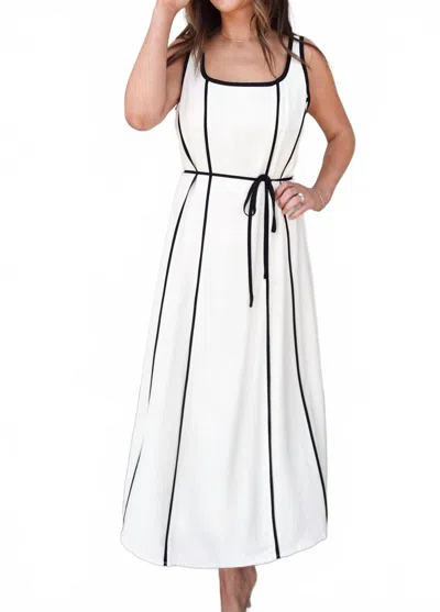 Gilli Square-neck Dress With Black Piping In Ivory In White
