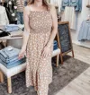 Gilli Strappy Back Tie Dress In Taupe/white Ditsy In Multi