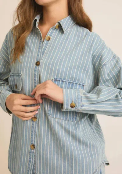 Gilli Street Stripes Oversized Denim Shacket In Denim-white Shacket