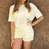 Gilli Striped Tee And Shorts Lounge Set In Butter In Yellow