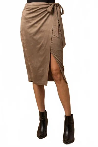 Gilli Suede Wrap Midi Skirt In Tan In Brown