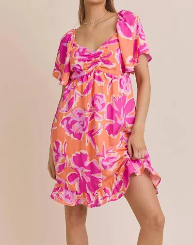 Gilli Summer Fling Floral Babydoll Dress In Orange-lavender Floral In Pink