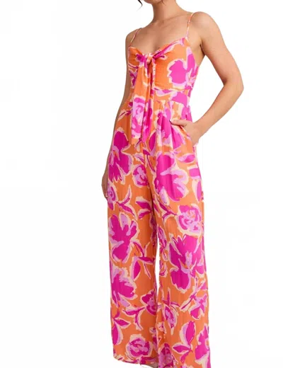 Gilli Summer Fling Front Tie Floral Jumpsuit In Orange - Lavender Floral In Multi
