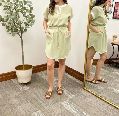Gilli Tie Waist Ribbed Mini Dress In Sage In Multi