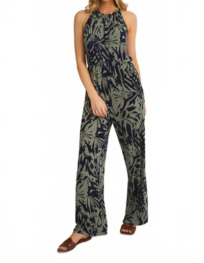 Gilli Tropical Halter Jumpsuit In Navy In Blue
