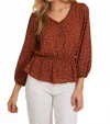 Gilli V-neck Button-up Long Sleeve Shirt In Rust-ivory Abstract In Animal Print