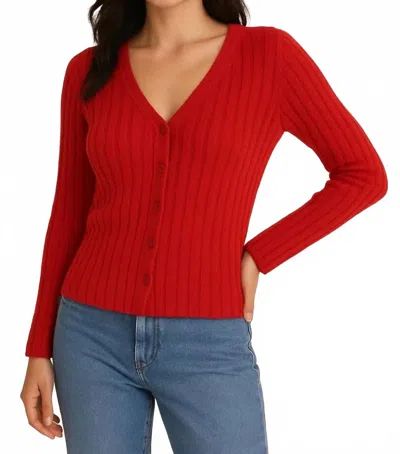 Gilli Valerie Ribbed Knit Button Cardigan In Berry In Gold