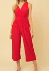 Gilli Waist Defined Cropped Jumpsuit In Red