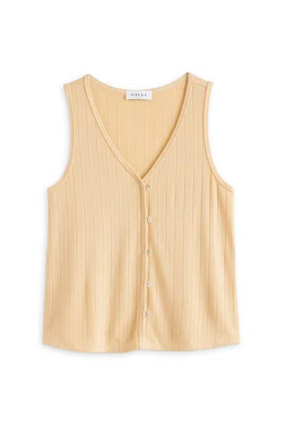 Gilli Women's Iris Fitted Button Front Textured Knit Tank In Yellow In Brown