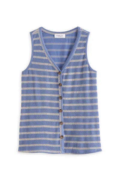 Gilli Women's Ivy Button Front Knit Tank In Blue-cream Stripe In Multi