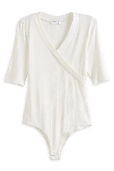 Gilli Women's Jada Fitted Surplice Knit Bodysuit In White