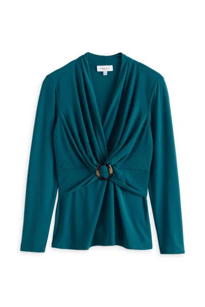 Gilli Women's Long Sleeve Twist Front Hardware Detail Knit Top In Dark Teal In Multi