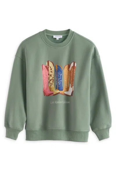 Gilli Women's Selene Knit Graphic Sweatshirt In Olive In Green