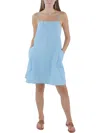 Gilli Womens Mini Square Neck Shift Dress In Blue