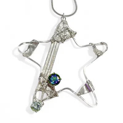 Gillian Trask Women's Silver / Green / Blue Star Necklace - Sterling Silver, Mystic Topaz, Green Quartz