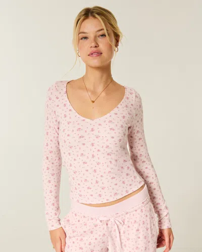 Gilly Hicks Always Cozy Waffle V-neck Long-sleeve Top In Pink