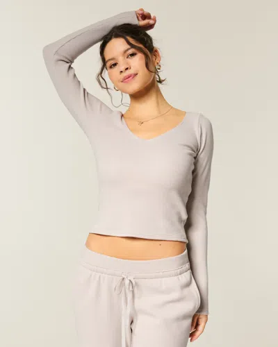 Gilly Hicks Always Cozy Waffle V-neck Long-sleeve Top In Gray