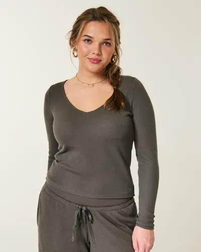 Gilly Hicks Always Cozy Waffle V-neck Long-sleeve Top In Gray