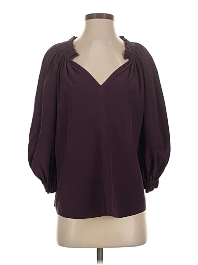 Pre-owned Gilner Farrar 3/4 Sleeve Silk Top Burgundy Open Neckline Tops