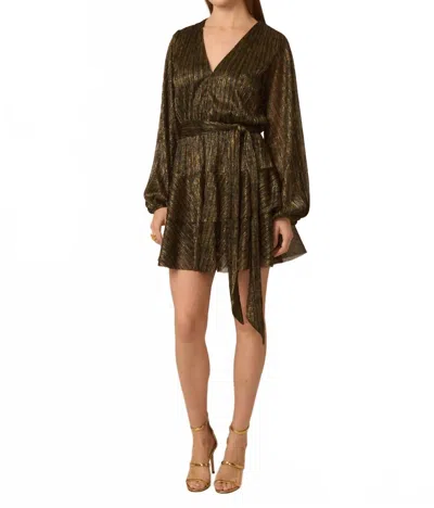 Gilner Farrar Amabel Mini Tiered Dress In Green/gold Metallic Crinkle In Multi