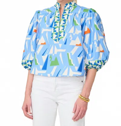 Gilner Farrar Bethany Split Neck Blouse In Capri Print In Blue