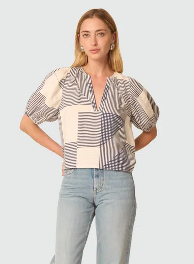Gilner Farrar Callie Blouse In Navy And White Geo Print In Multi