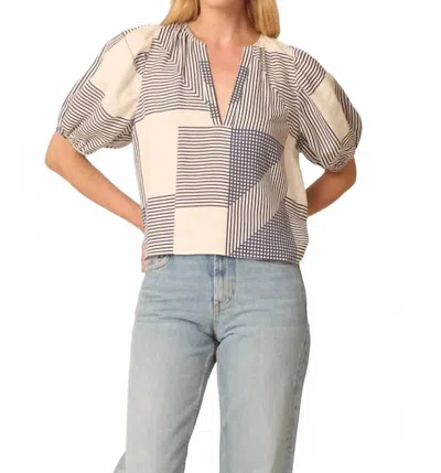 Gilner Farrar Callie Blouse In Navy White Geo Print In Multi