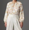 GILNER FARRAR CORA BLOUSE IN WHITE CHAIN PRINT