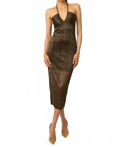 Gilner Farrar Delora Dress In Green/gold Metallic Crinkle In Brown