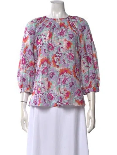 Pre-owned Gilner Farrar Floral Print Crew Neck Blouse In Multicolor