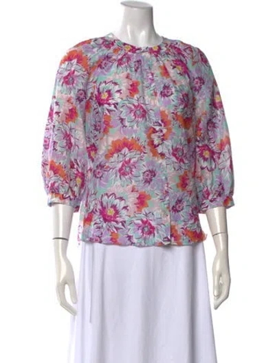 Pre-owned Gilner Farrar Floral Print Crew Neck Blouse W/ Tags In Multicolor