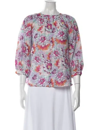 Pre-owned Gilner Farrar Floral Print Crew Neck Blouse W/ Tags In Purple