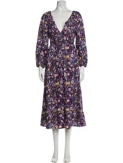 Pre-owned Gilner Farrar Floral Print Long Dress In Blue