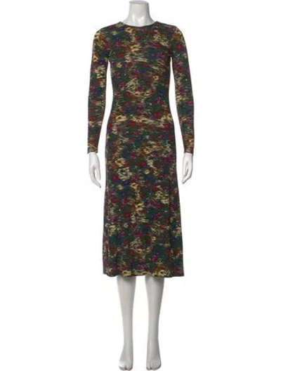 Pre-owned Gilner Farrar Floral Print Long Dress In Green