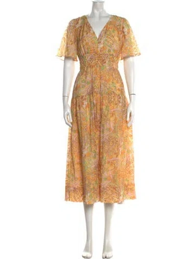 Pre-owned Gilner Farrar Floral Print Long Dress In Orange