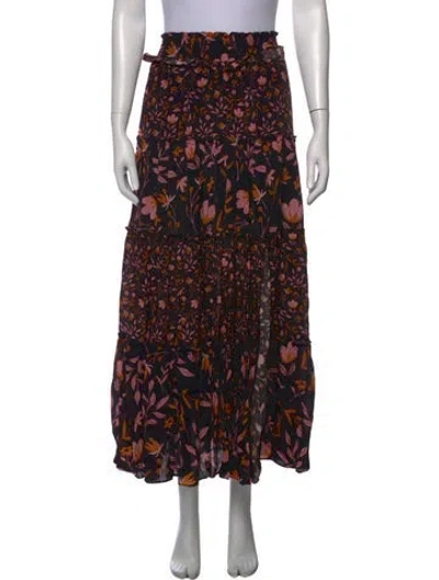 Pre-owned Gilner Farrar Floral Print Long Skirt In Black