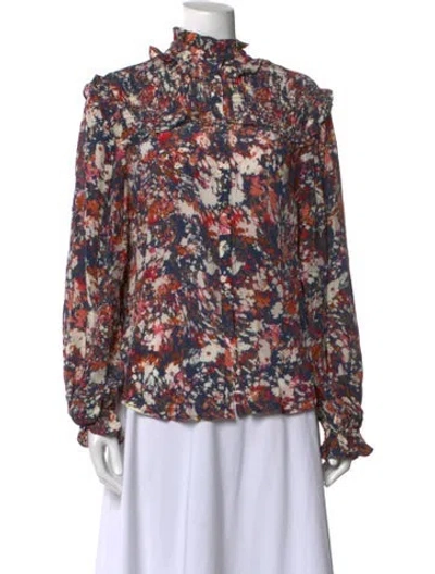 Pre-owned Gilner Farrar Floral Print Long Sleeve Blouse In Multicolor