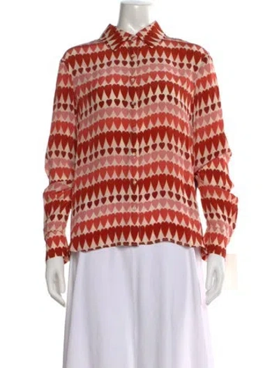 Pre-owned Gilner Farrar Floral Print Long Sleeve Button-up Top W/ Tags In Orange