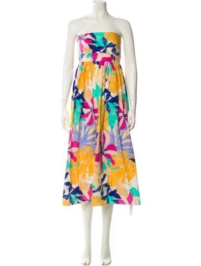 Pre-owned Gilner Farrar Floral Print Midi Length Dress In Blue