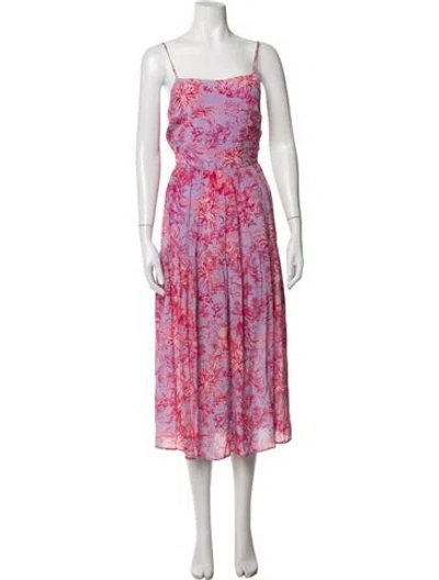 Pre-owned Gilner Farrar Floral Print Midi Length Dress In Pink