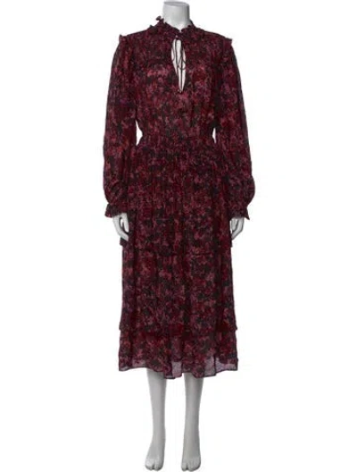 Pre-owned Gilner Farrar Floral Print Midi Length Dress In Red