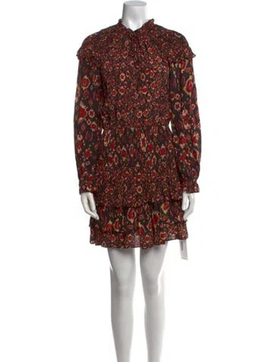 Pre-owned Gilner Farrar Floral Print Mini Dress In Black