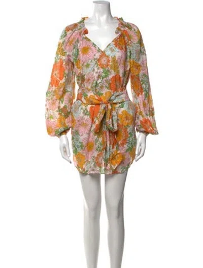 Pre-owned Gilner Farrar Floral Print Mini Dress In Orange