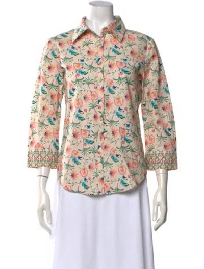Pre-owned Gilner Farrar Floral Print Three-quarter Sleeve Button-up Top W/ Tags In Multicolor