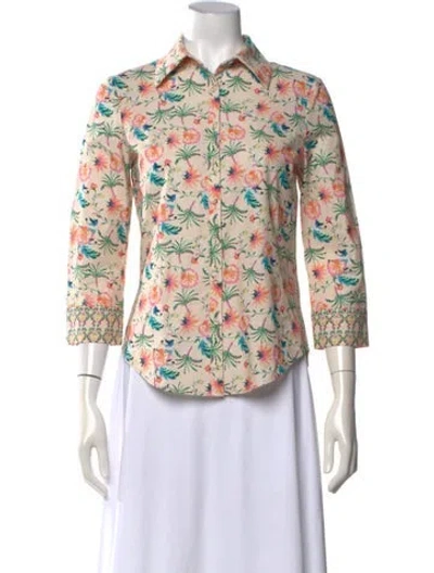 Pre-owned Gilner Farrar Floral Print Three-quarter Sleeve Top W/ Tags In Neutrals
