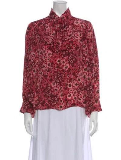 Pre-owned Gilner Farrar Floral Print Tie Neck Blouse In Pink
