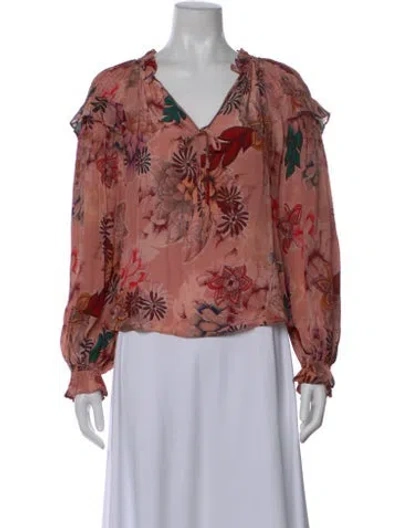 Pre-owned Gilner Farrar Floral Print V-neck Blouse In Red