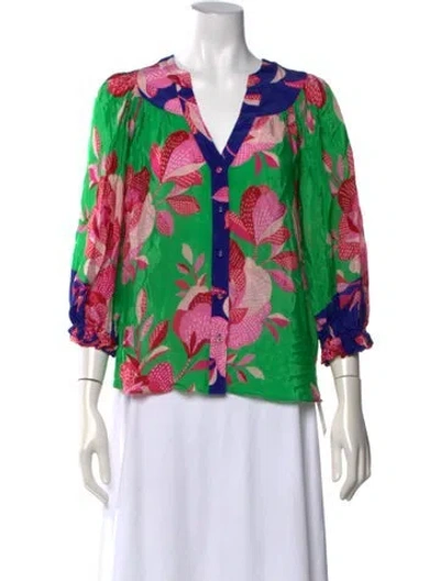 Pre-owned Gilner Farrar Floral Print V-neck Blouse W/ Tags In Multicolor